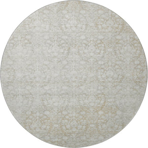 HomeRoots 8' X 8' Tan And Ivory Damask Round Rug - Washable, Durable, UV Protected for Elegant Spaces 692109