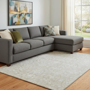 HomeRoots 8' Tan and Ivory Damask Area Rug - Washable, UV Protected, Non-Slip, Durable for Family Spaces 692110