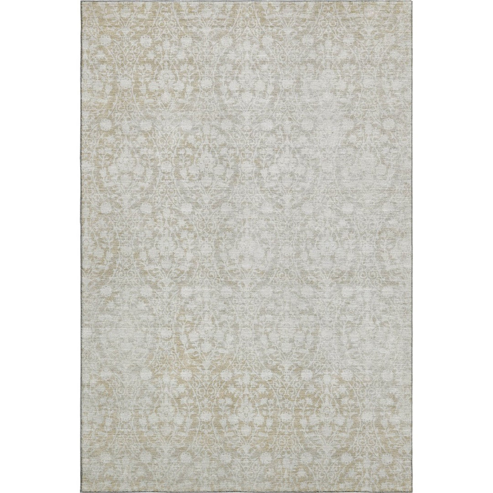 HomeRoots 9' X 12' Tan and Ivory Damask Area Rug - Washable, UV-Protected, Stain-Resistant Elegance for Homes 692111