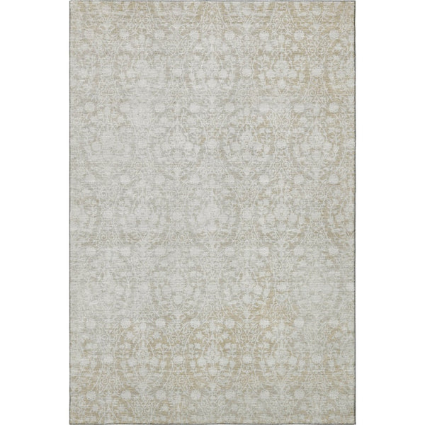 HomeRoots 9' X 12' Tan and Ivory Damask Area Rug - Washable, UV-Protected, Stain-Resistant Elegance for Homes 692111