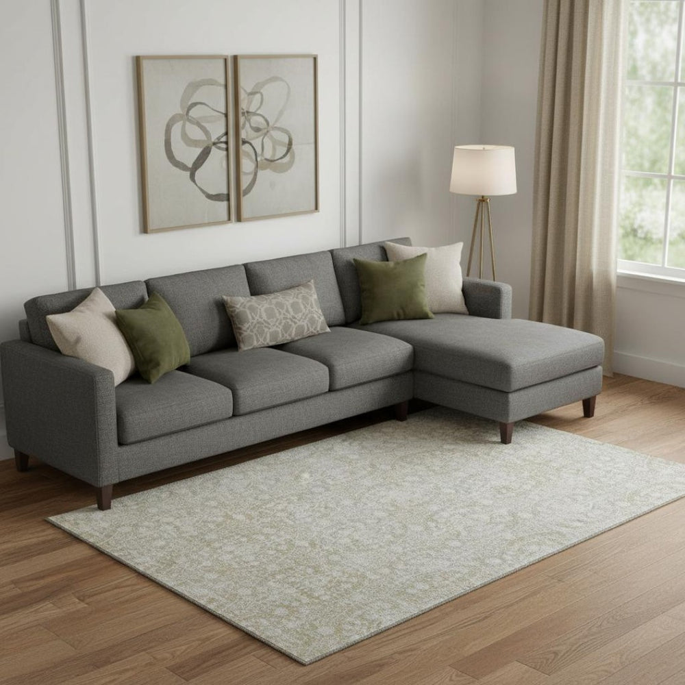 HomeRoots 10' X 14' Tan and Ivory Damask Area Rug - Durable, Washable, UV-Protected for Family-Friendly Spaces 692112