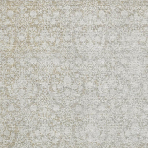 HomeRoots 10' X 14' Tan and Ivory Damask Area Rug - Durable, Washable, UV-Protected for Family-Friendly Spaces 692112