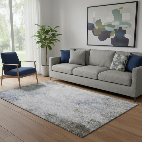 HomeRoots 5' Washable Brown Gray and Purple Abstract Area Rug with UV Protection for Modern Homes & Style 692114