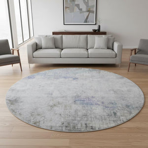 HomeRoots 8' Round Abstract Rug in Brown, Gray & Purple – Washable, UV Protected, Stain-Resistant, Non-Slip Design 692115