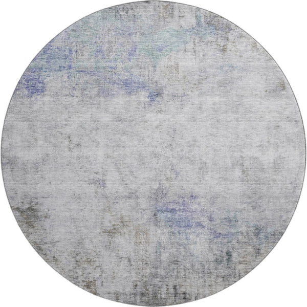 HomeRoots 8' Round Abstract Rug in Brown, Gray & Purple – Washable, UV Protected, Stain-Resistant, Non-Slip Design 692115