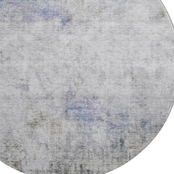 HomeRoots 8' Round Abstract Rug in Brown, Gray & Purple – Washable, UV Protected, Stain-Resistant, Non-Slip Design 692115