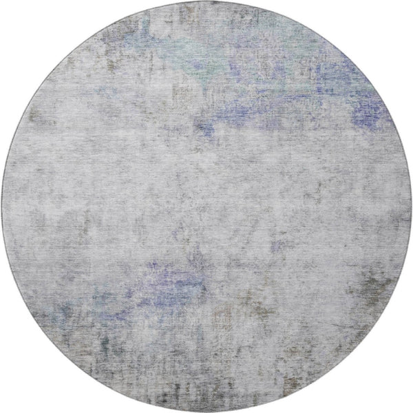 HomeRoots 8' Round Abstract Rug in Brown, Gray & Purple – Washable, UV Protected, Stain-Resistant, Non-Slip Design 692115