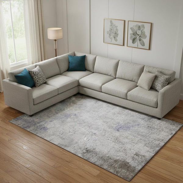 HomeRoots 9' X 12' Washable Area Rug in Brown, Gray & Purple - Modern Abstract, UV Protected, Pet-Friendly Design 692117