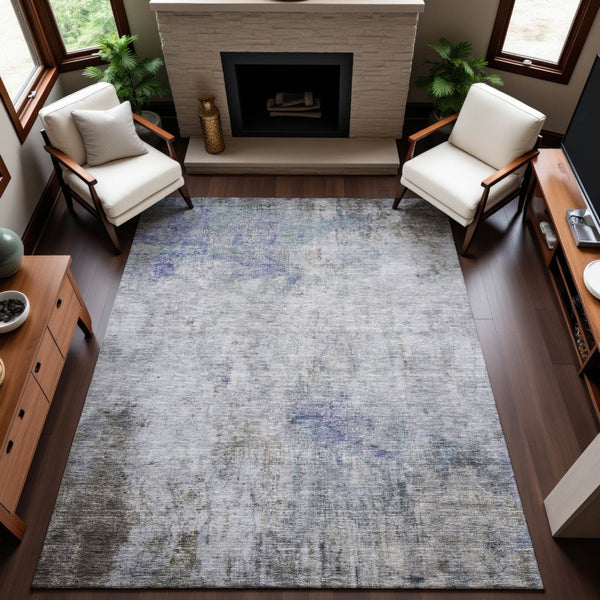 HomeRoots 9' X 12' Washable Area Rug in Brown, Gray & Purple - Modern Abstract, UV Protected, Pet-Friendly Design 692117