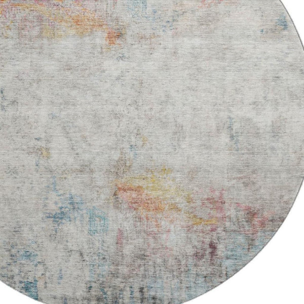 HomeRoots 8' X 8' Vibrant Teal, Pink & Gold Abstract Round Rug - Washable, UV Protected, Stain-Resistant Design 692121