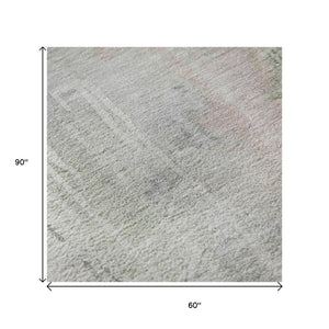 HomeRoots 5' X 8' Washable Abstract Area Rug in Artichoke Green, Gray & Purple - UV Protected & Durable Design 692126
