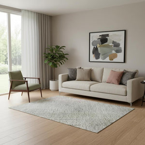 HomeRoots 5' X 8' Washable Abstract Area Rug in Artichoke Green, Gray & Purple - UV Protected & Durable Design 692126