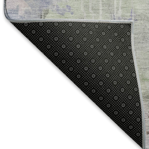 HomeRoots 8' X 8' Abstract Round Rug in Artichoke Green, Gray & Purple - Washable, UV Protected & Durable Design 692127
