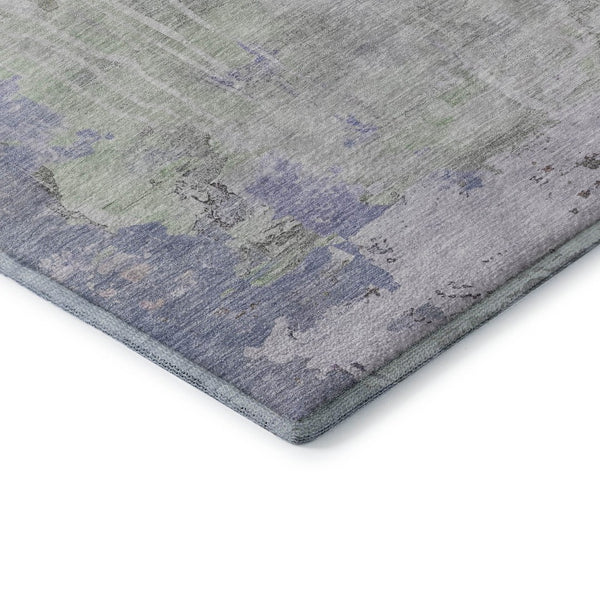 HomeRoots 8' X 8' Abstract Round Rug in Artichoke Green, Gray & Purple - Washable, UV Protected & Durable Design 692127
