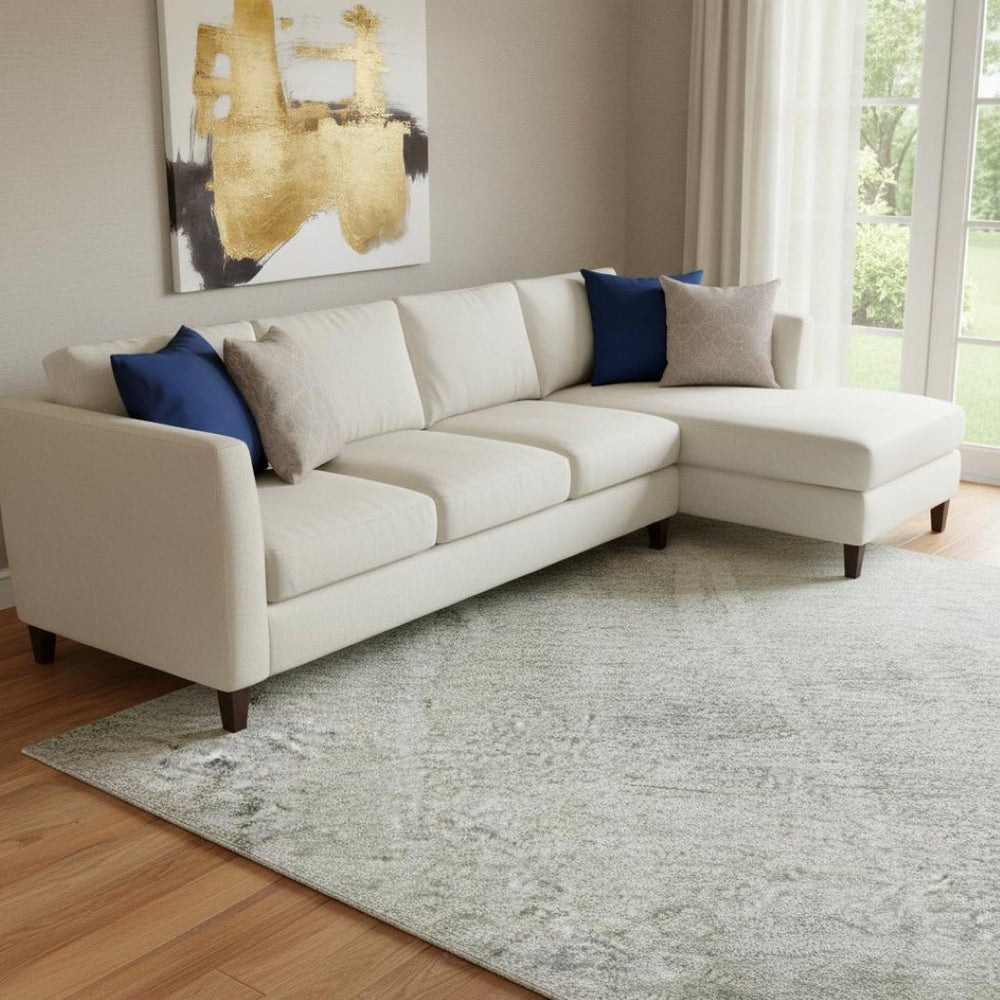 HomeRoots 8' Artichoke Green Gray Purple Abstract Area Rug - Washable, UV Protected, Non-Slip Backing, Durable 692128