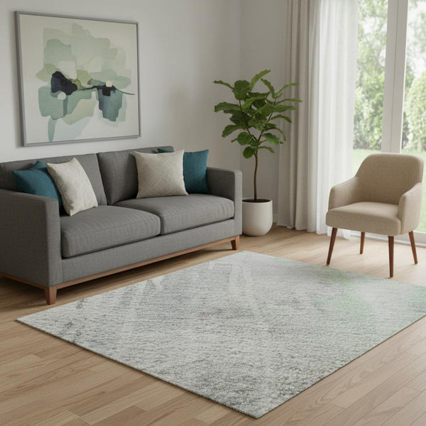 HomeRoots 5' X 8' Stylish Blue Green Gray Abstract Area Rug - Washable, UV Protected, Durable for Homes 692132