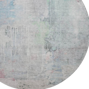 HomeRoots 8' X 8' Abstract Blue-Green & Gray Washable Round Rug with UV Protection for High-Traffic Areas 692133