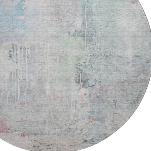 HomeRoots 8' X 8' Abstract Blue-Green & Gray Washable Round Rug with UV Protection for High-Traffic Areas 692133