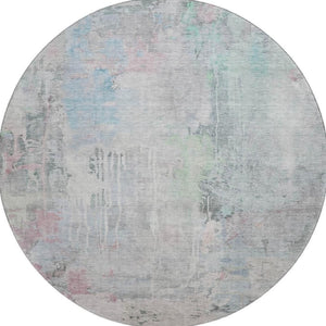 HomeRoots 8' X 8' Abstract Blue-Green & Gray Washable Round Rug with UV Protection for High-Traffic Areas 692133