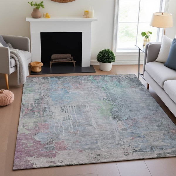 HomeRoots 9' X 12' Stylish Blue Green Gray Abstract Washable Area Rug with UV Protection for Active Homes 692135