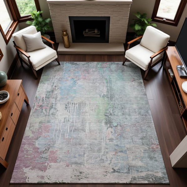 HomeRoots 9' X 12' Stylish Blue Green Gray Abstract Washable Area Rug with UV Protection for Active Homes 692135