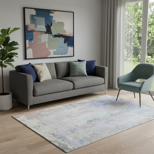 HomeRoots 5' Purple Blue & Gray Abstract Washable Area Rug - UV Protected for High-Traffic Spaces & Pets 692138