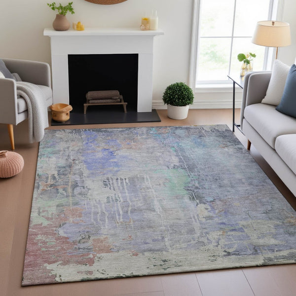 HomeRoots 5' Purple Blue & Gray Abstract Washable Area Rug - UV Protected for High-Traffic Spaces & Pets 692138