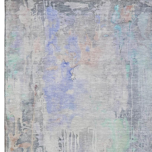 HomeRoots 5' Purple Blue & Gray Abstract Washable Area Rug - UV Protected for High-Traffic Spaces & Pets 692138
