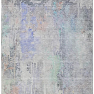 HomeRoots 5' Purple Blue & Gray Abstract Washable Area Rug - UV Protected for High-Traffic Spaces & Pets 692138