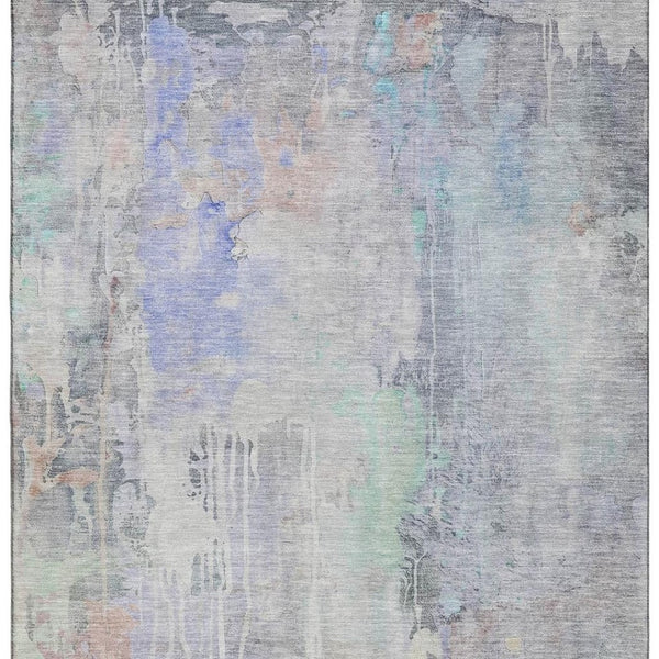 HomeRoots 5' Purple Blue & Gray Abstract Washable Area Rug - UV Protected for High-Traffic Spaces & Pets 692138