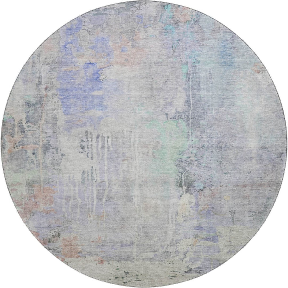 HomeRoots 8' Modern Abstract Washable Round Rug in Purple, Blue & Gray - Stain-Resistant with UV Protection 692139