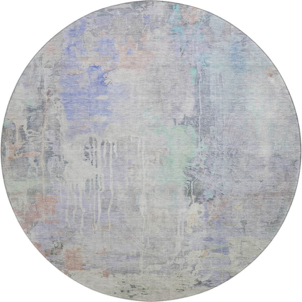 HomeRoots 8' Modern Abstract Washable Round Rug in Purple, Blue & Gray - Stain-Resistant with UV Protection 692139