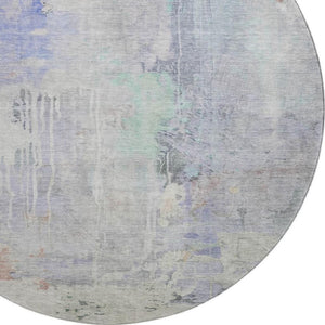 HomeRoots 8' Modern Abstract Washable Round Rug in Purple, Blue & Gray - Stain-Resistant with UV Protection 692139