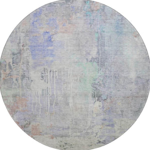 HomeRoots 8' Modern Abstract Washable Round Rug in Purple, Blue & Gray - Stain-Resistant with UV Protection 692139