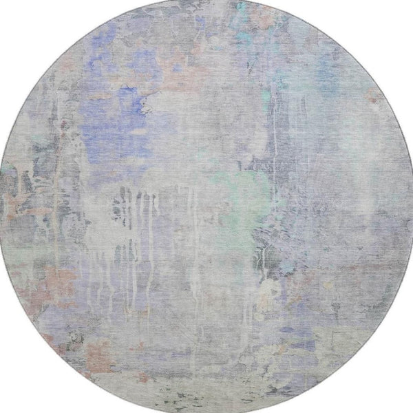 HomeRoots 8' Modern Abstract Washable Round Rug in Purple, Blue & Gray - Stain-Resistant with UV Protection 692139