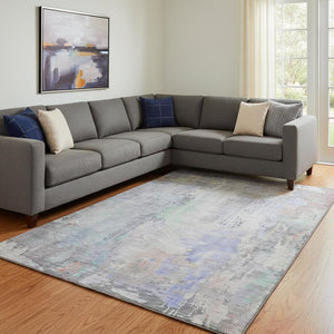 HomeRoots 8' Abstract Washable Area Rug in Purple, Blue & Gray with UV Protection for Modern Living Spaces 692140