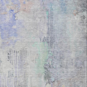 HomeRoots 8' Abstract Washable Area Rug in Purple, Blue & Gray with UV Protection for Modern Living Spaces 692140