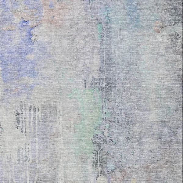 HomeRoots 8' Abstract Washable Area Rug in Purple, Blue & Gray with UV Protection for Modern Living Spaces 692140