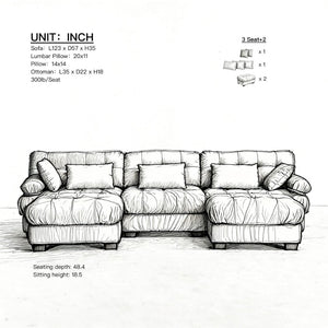 English Elm U Shaped Modular Cloud Sectional Deep Seat Flannelette Sofa with Rounded Bolster Armrests Pink W2120S00040