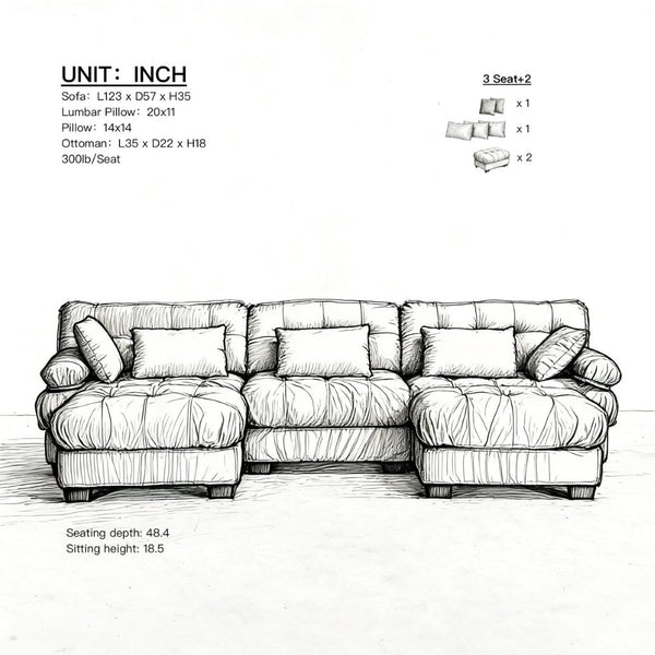 English Elm U Shaped Modular Cloud Sectional Deep Seat Flannelette Sofa with Rounded Bolster Armrests Pink W2120S00040