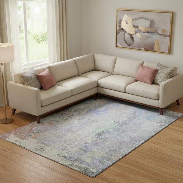 HomeRoots 9' X 12' Washable Abstract Area Rug in Purple, Blue & Gray - UV Protected & Easy-Care Design! 692141