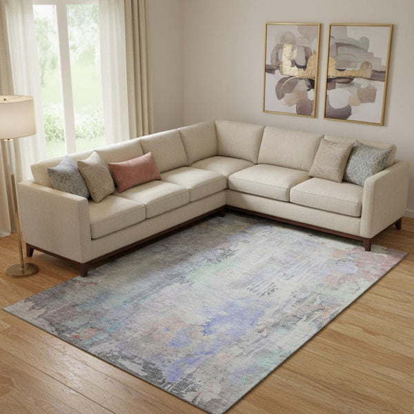 HomeRoots 10' X 14' Stylish Purple, Blue & Gray Abstract Washable Area Rug with UV Protection & Durability 692142
