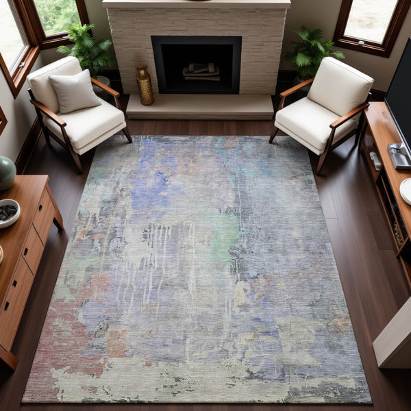 HomeRoots 10' X 14' Stylish Purple, Blue & Gray Abstract Washable Area Rug with UV Protection & Durability 692142