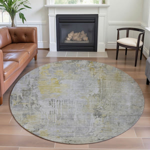 HomeRoots 8' X 8' Modern Silver Gray and Gold Abstract Washable Round Rug with UV Protection & Durability 692145