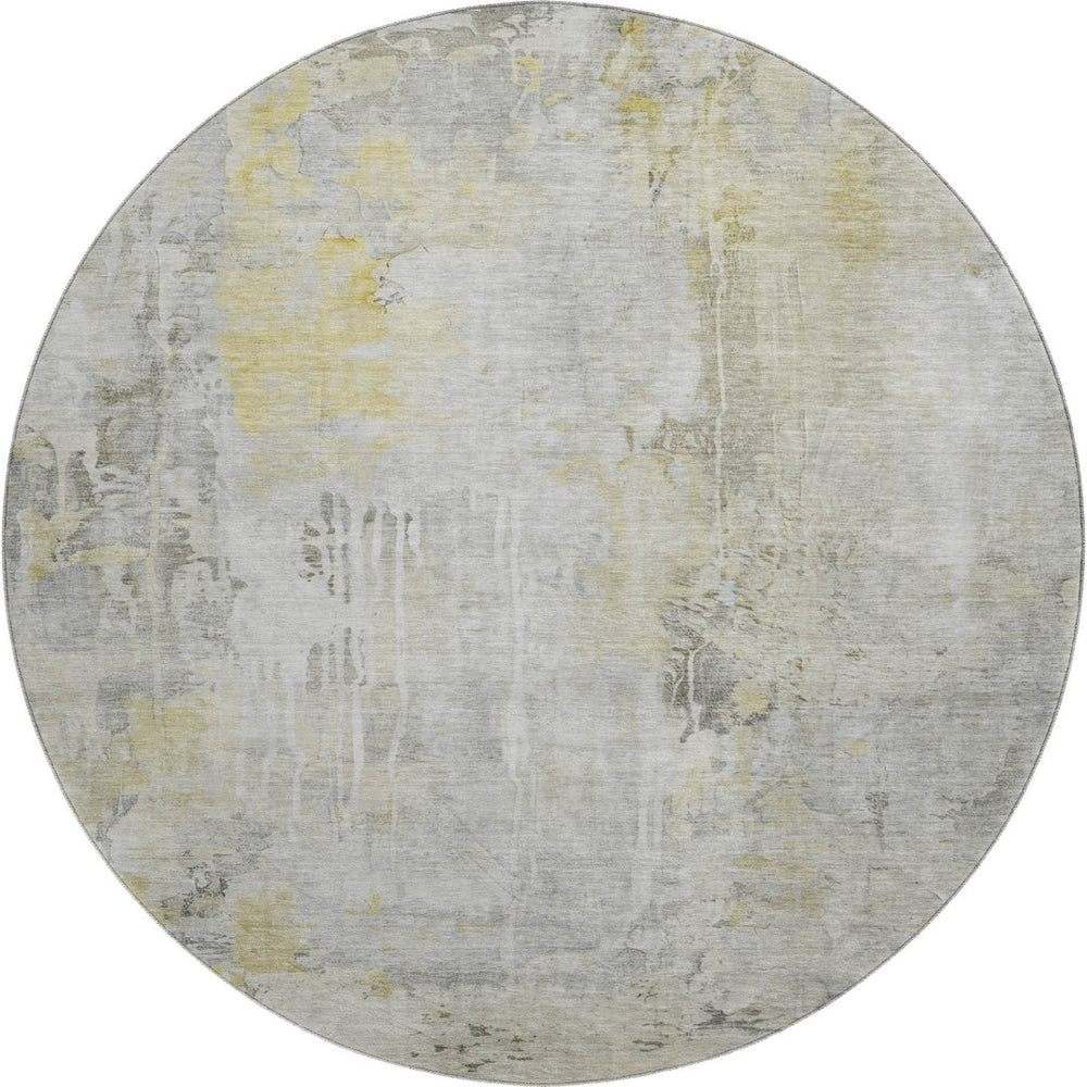 HomeRoots 8' X 8' Modern Silver Gray and Gold Abstract Washable Round Rug with UV Protection & Durability 692145