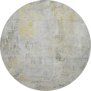 HomeRoots 8' X 8' Modern Silver Gray and Gold Abstract Washable Round Rug with UV Protection & Durability 692145