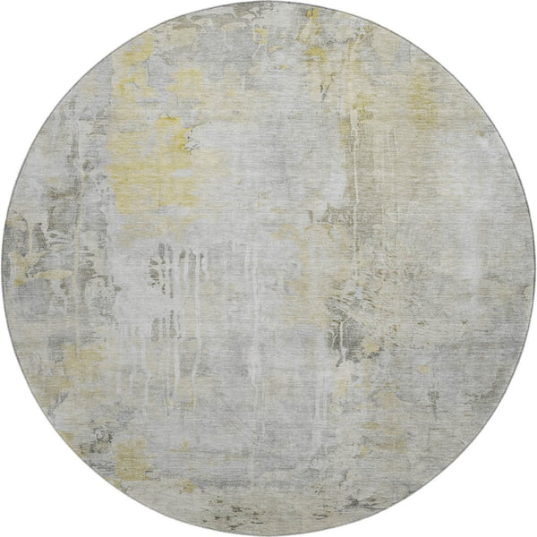 HomeRoots 8' X 8' Modern Silver Gray and Gold Abstract Washable Round Rug with UV Protection & Durability 692145
