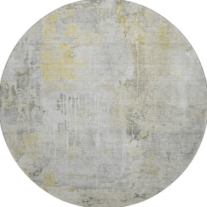 HomeRoots 8' X 8' Modern Silver Gray and Gold Abstract Washable Round Rug with UV Protection & Durability 692145