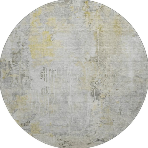 HomeRoots 8' X 8' Modern Silver Gray and Gold Abstract Washable Round Rug with UV Protection & Durability 692145