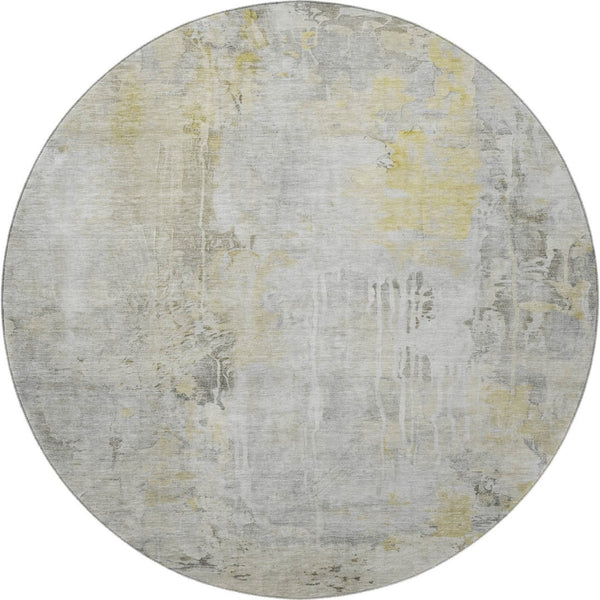 HomeRoots 8' X 8' Modern Silver Gray and Gold Abstract Washable Round Rug with UV Protection & Durability 692145